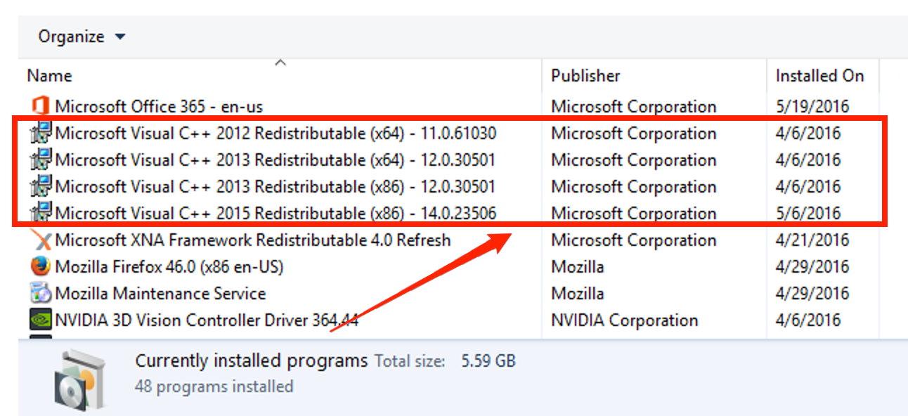 Uninstall Visual C++