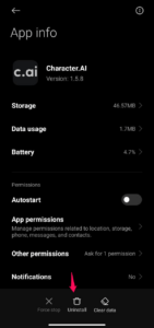 How to Fix Character.AI App Not Working on Android? 7 Uninstall the App