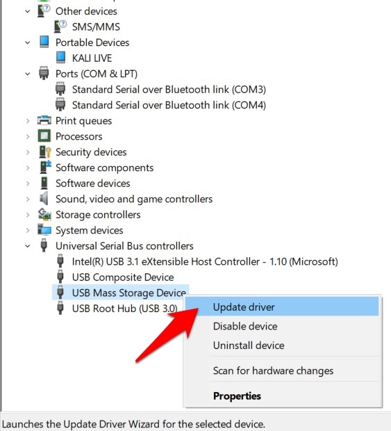 Universal Serial Bus Controllers right-click on it, and select Uninstall Device