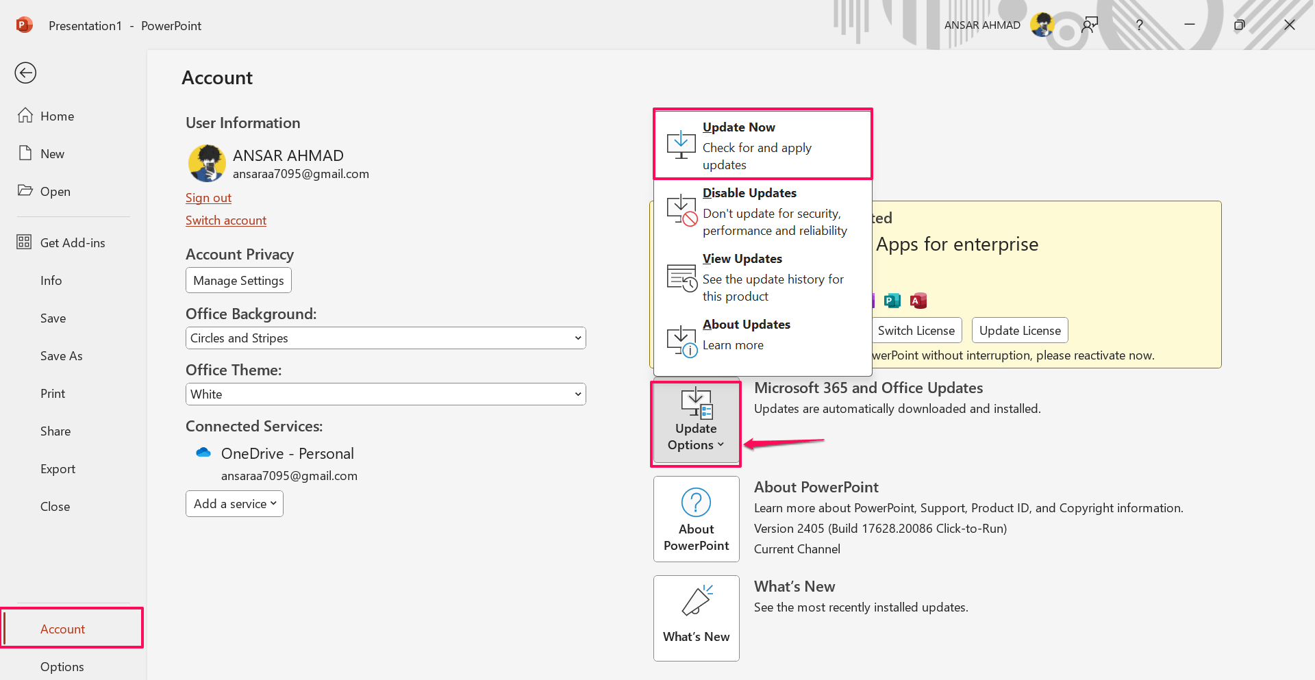 How to Fix 'An Error Occurred while PowerPoint was Saving the File' 24 Click on Update Now to update PowerPoint