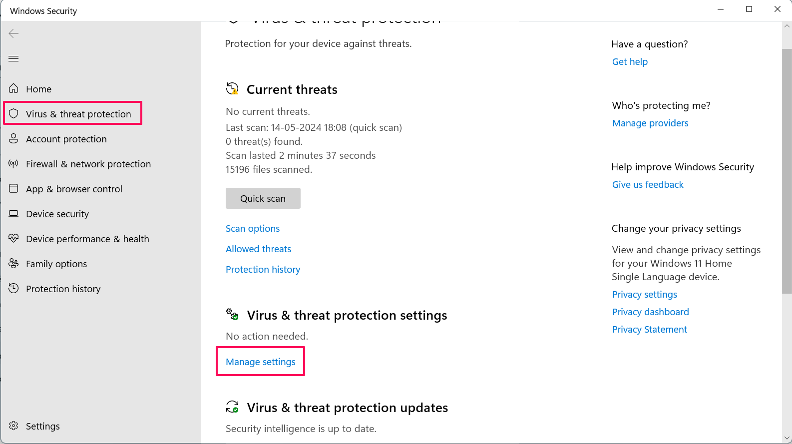 Click on Manage settings