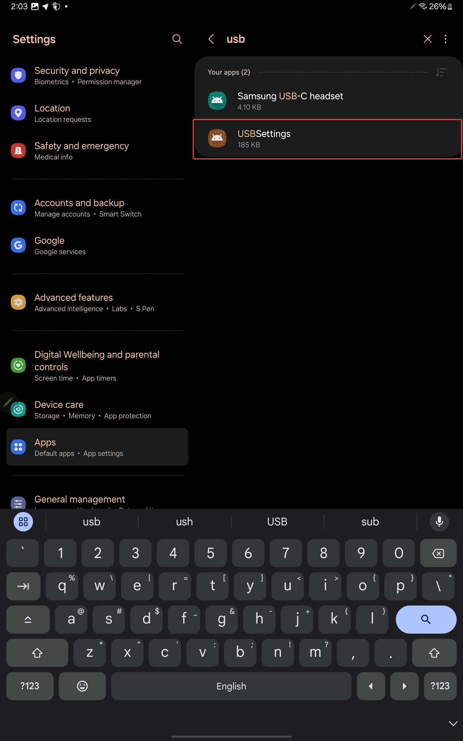 Fix: Moisture Detected in Charging or USB Port on Samsung Devices 5 Open USBSettings's App info