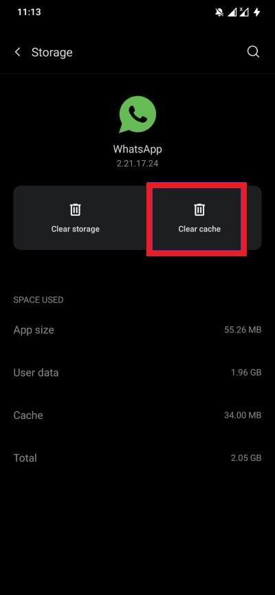 WhatsApp Clear Cache