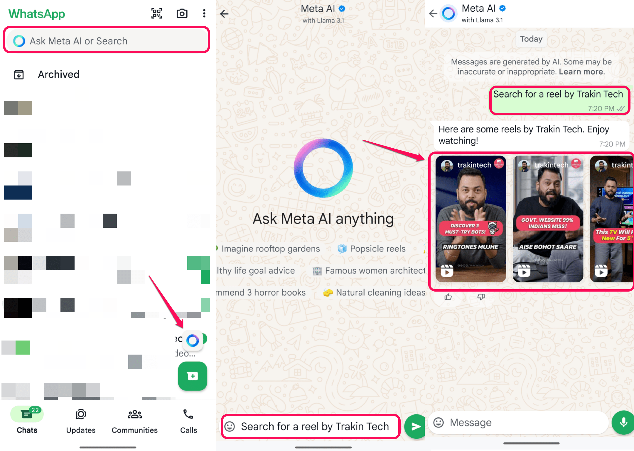 How to Search Reels on WhatsApp and Instagram Using Meta AI 2 Search reels on WhatsApp using Meta AI