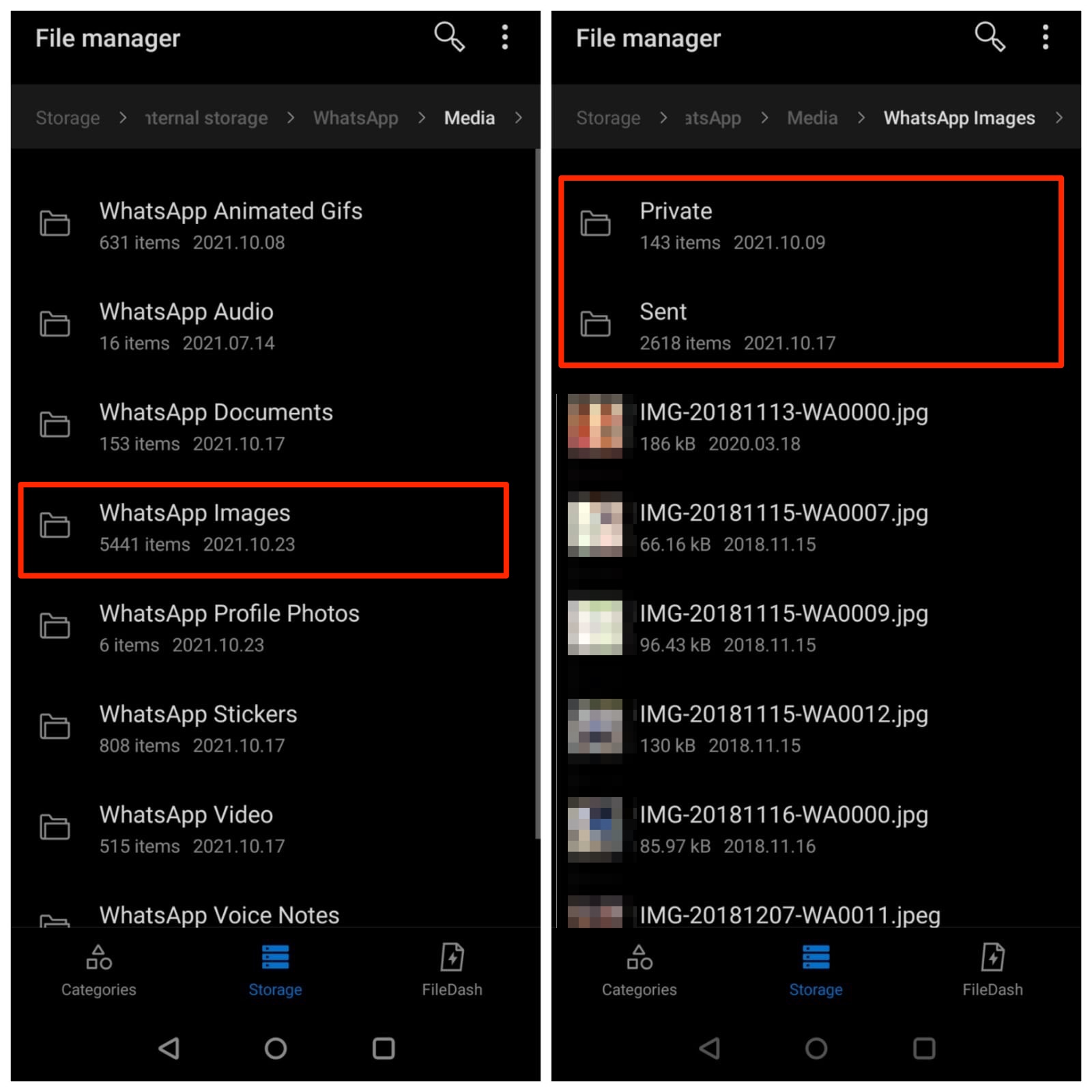 WhatsApp Images Private and Sent