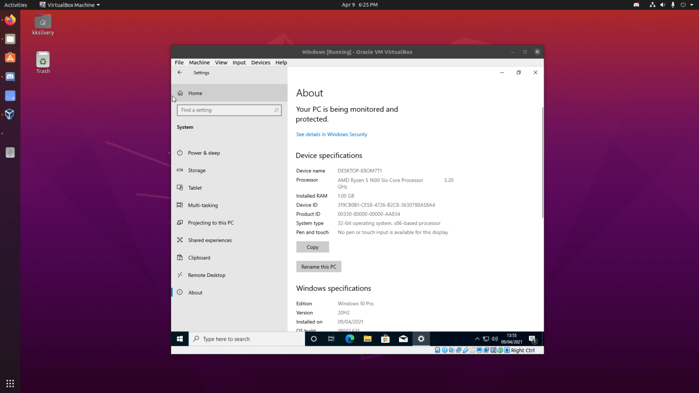 How to Run and Use Windows 10 in Linux PC? 38 Windows 10 is active on Oracle VM Virtualbox and installed on Linux PC