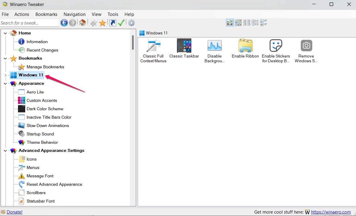 How to Remove the Spotlight Wallpaper Icon from Windows 11? 8 Windows 11 category in Winaero Tweaker