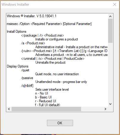 Windows Installer pop-up
