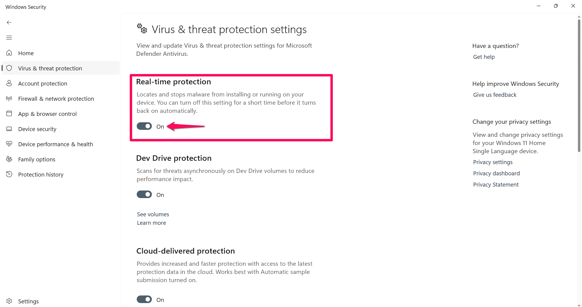 How to Permanently Disable Microsoft Defender Antivirus on Windows 11 5 Click on Real-time protection toggle