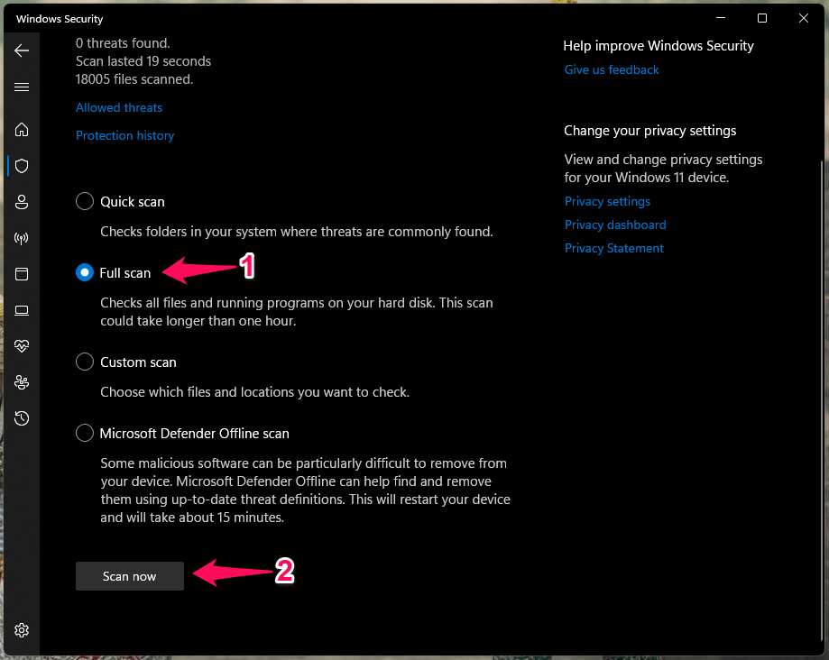 Fix - Vanguard Detected Incompatible Software in Windows 11 6 Windows Security Full Scan (5)