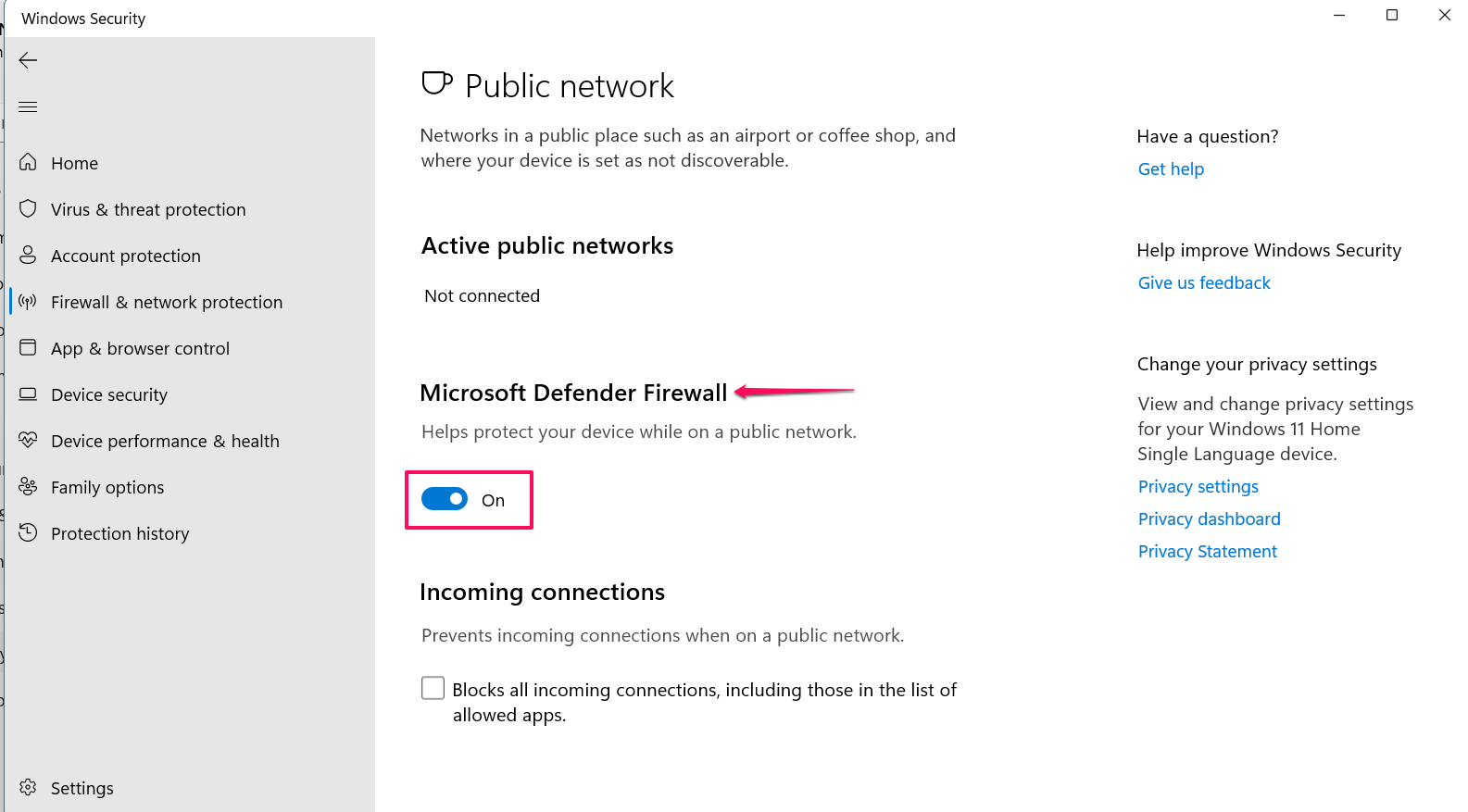 Toggle off Microsoft Defender Firewall
