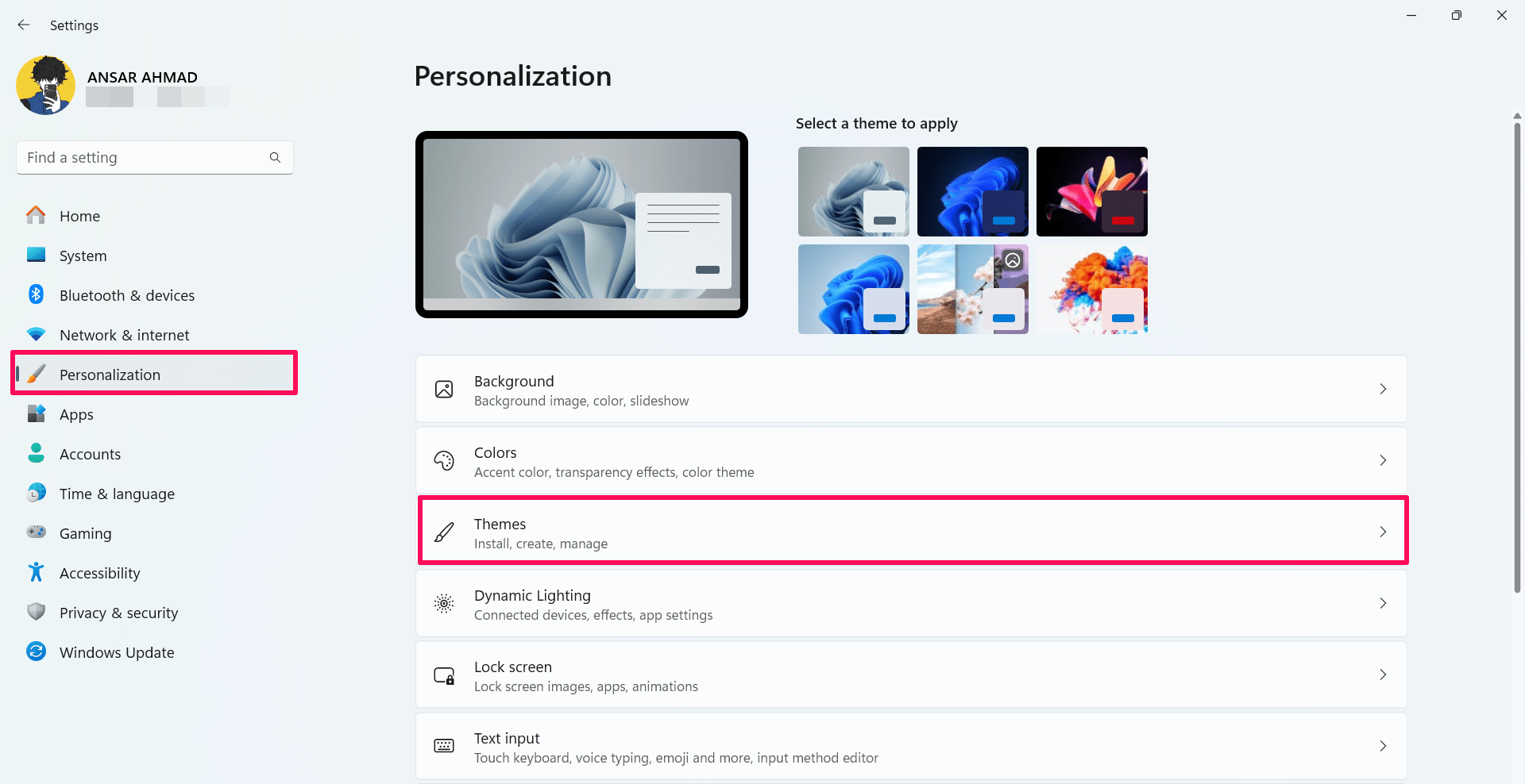 How to Customize Icons on Windows 11 3 Choose Personalization Tab and click Themes