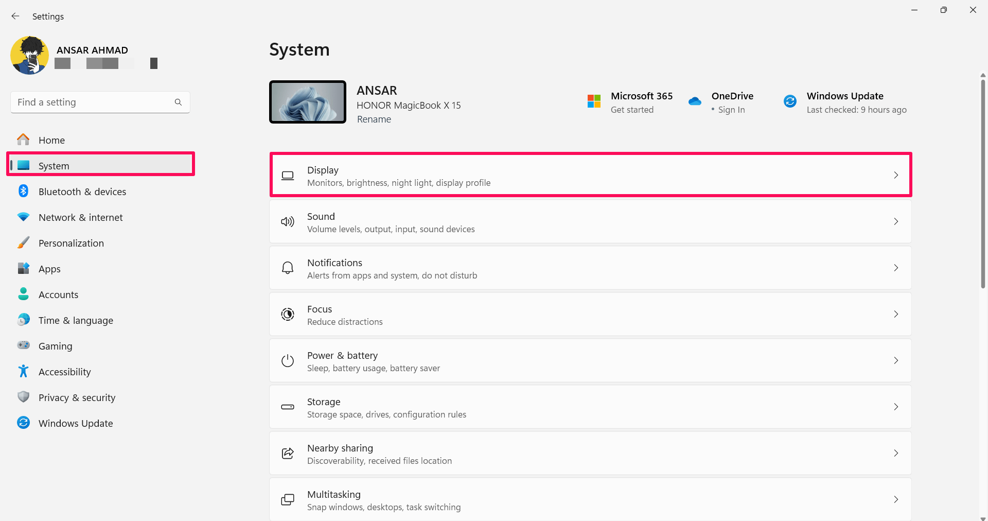 How to Enable Dynamic Refresh Rate on Windows 11 2 Click on System and choose Display