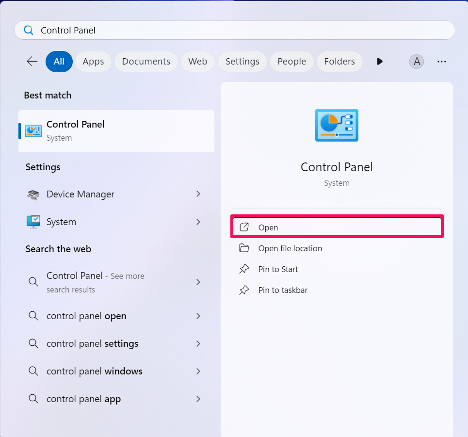5 Easy Ways to Repair a Corrupted Excel File on Windows 11 13 Search for Control Panel and click Open