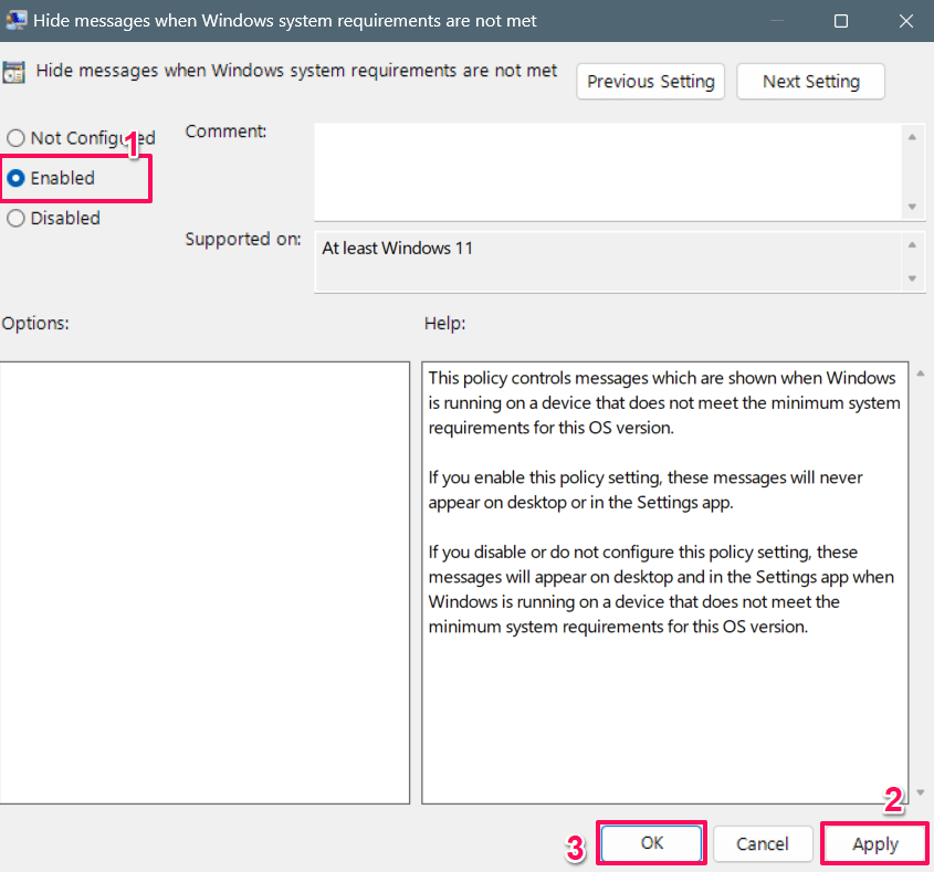 Select the Enabled button and Apply it