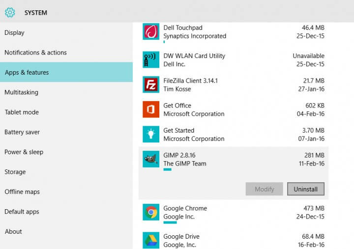 Windows10 - Apps & Features