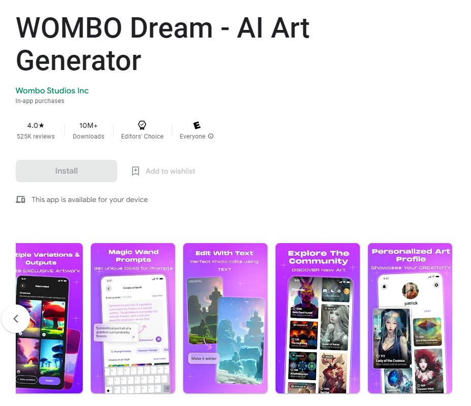 10 Best AI Image Creators for Android 7 Wombo