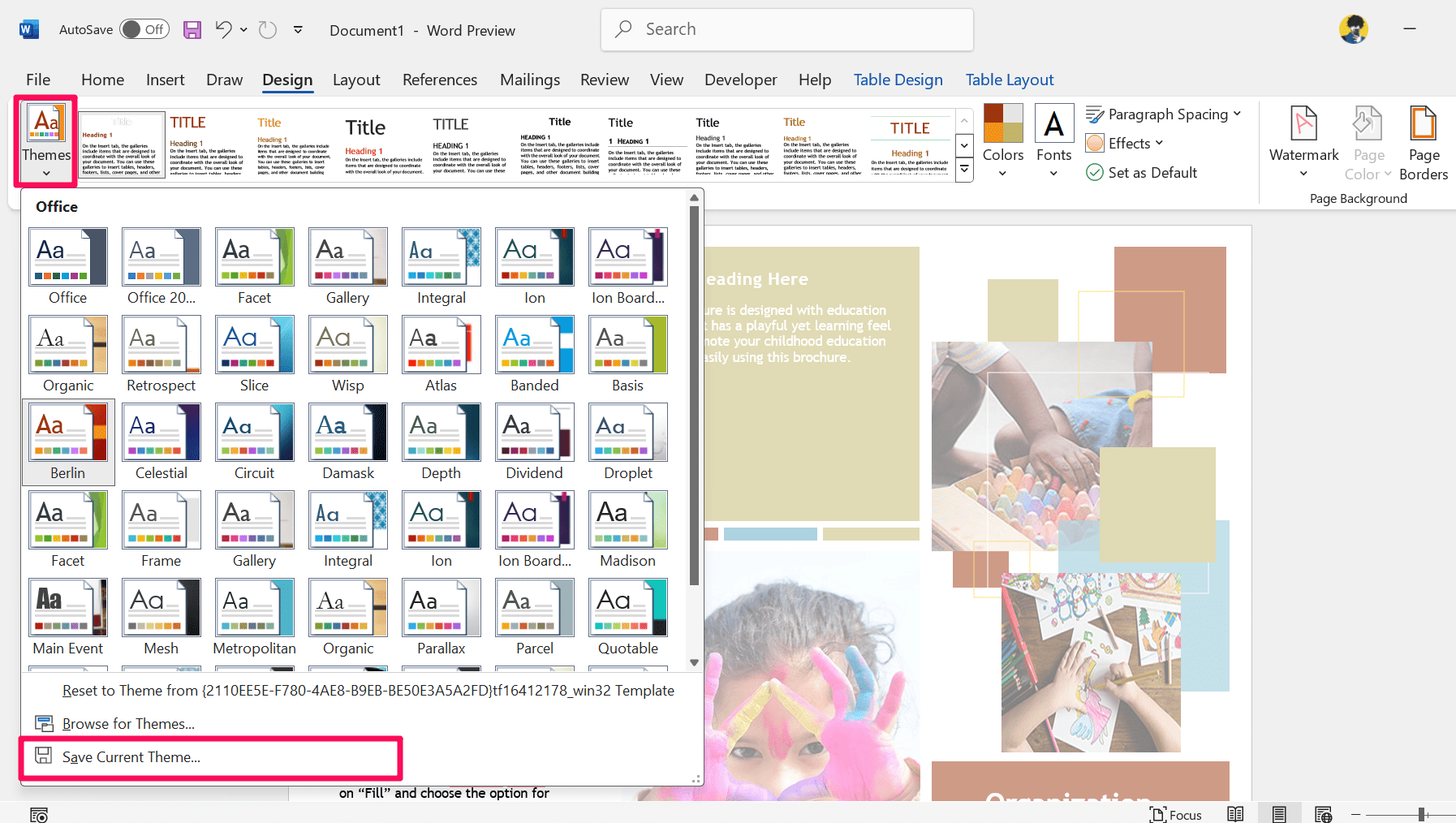 How to Create a Custom Color Set and Theme in MS Word 10 Click on Save Current Theme option