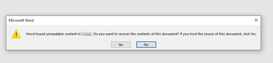 Word Found Unreadable Content'
