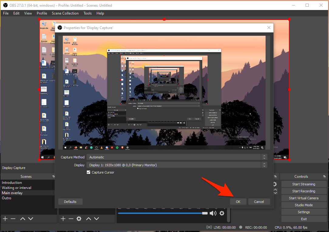 You have an option to hide the cursor or leave it that way and then click on “OK” to continue