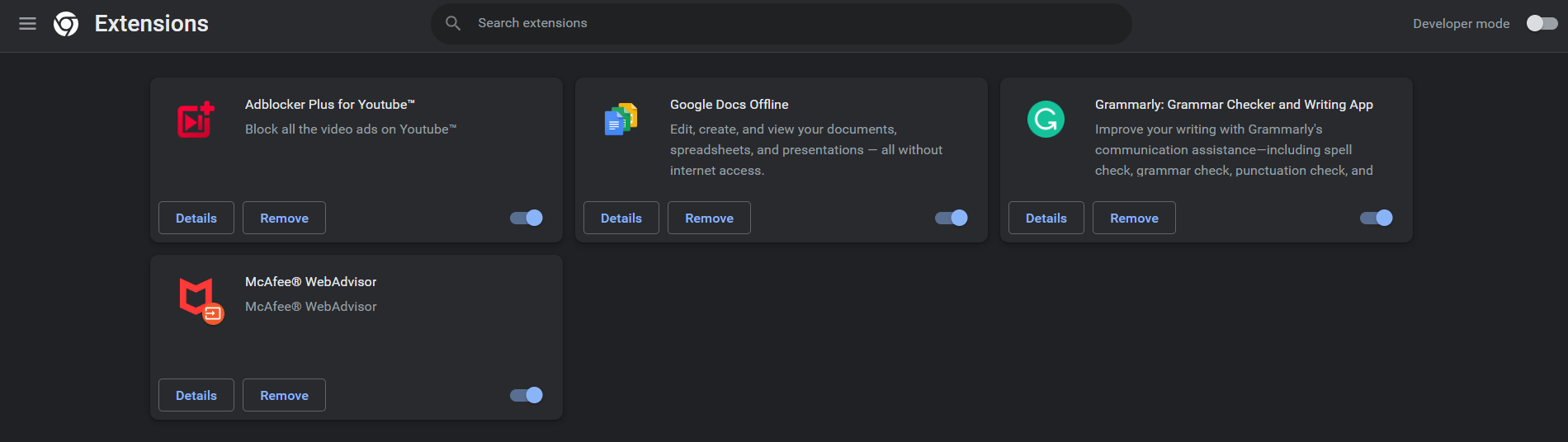 Find the extension you want to turn off
