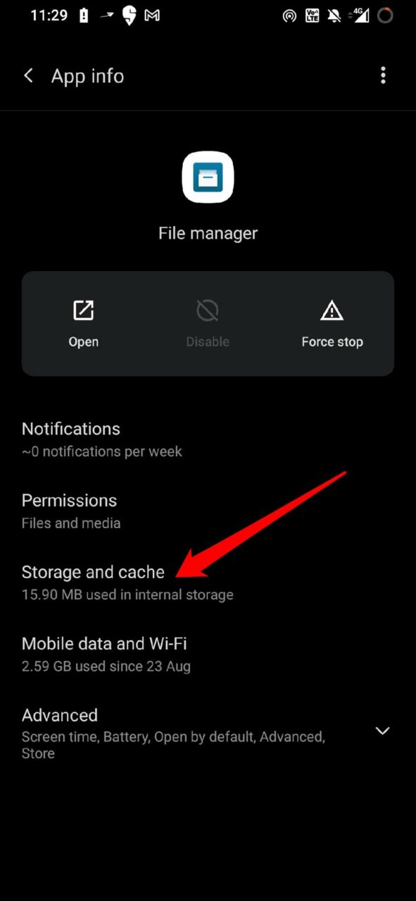access storage and cache of file manager app