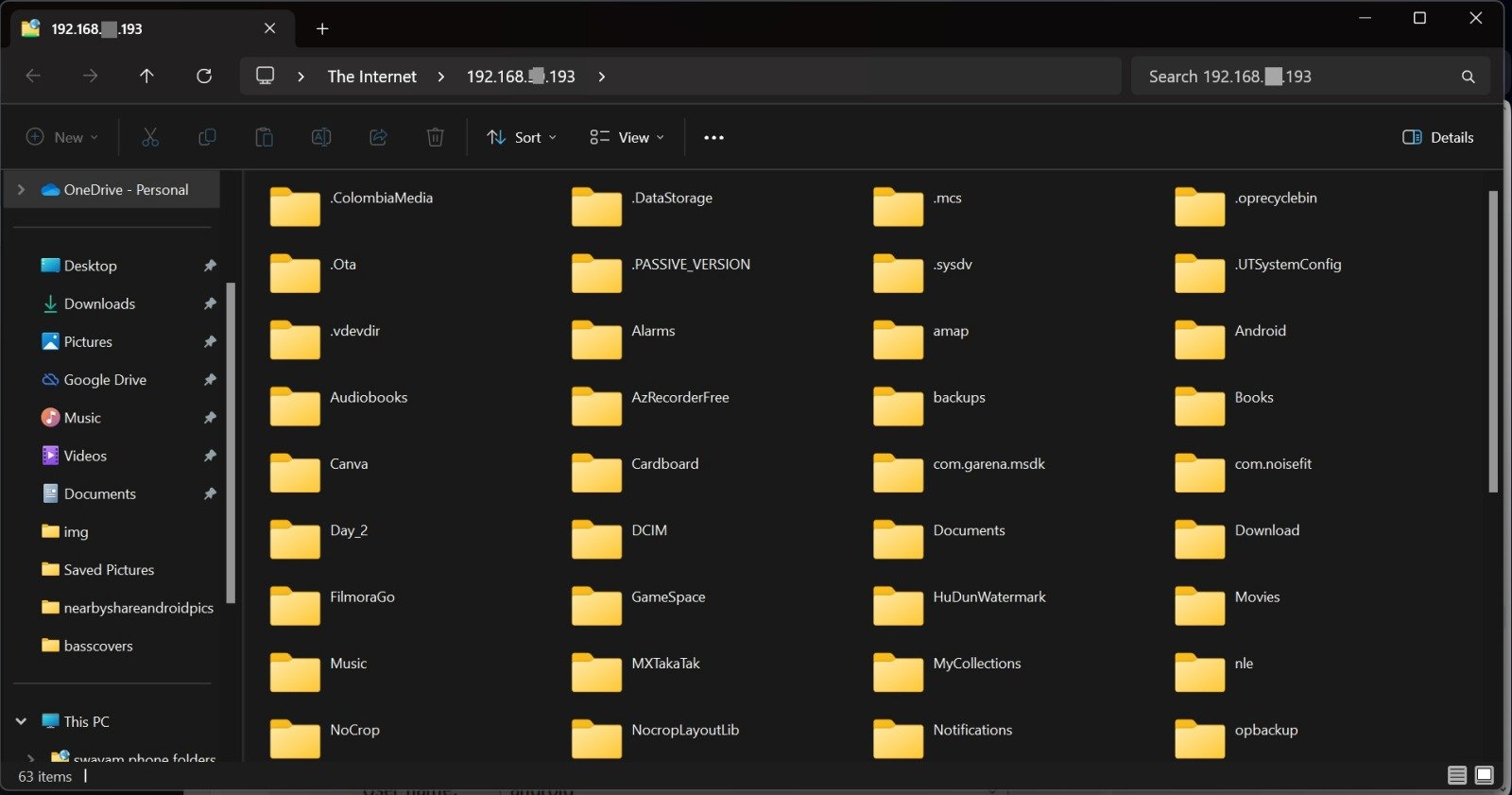 access your phone files on PC via FTP