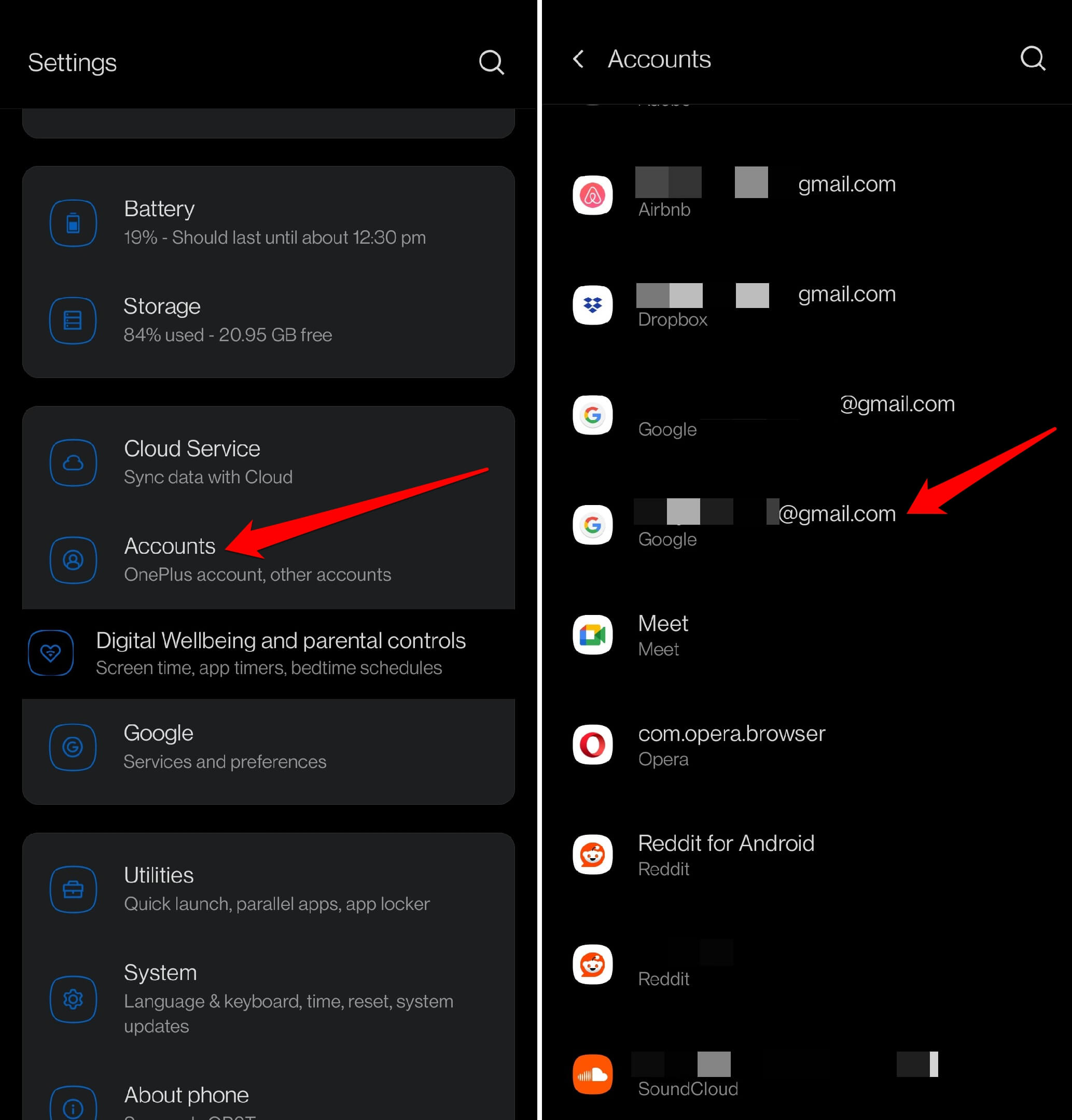 accounts used on Android phone