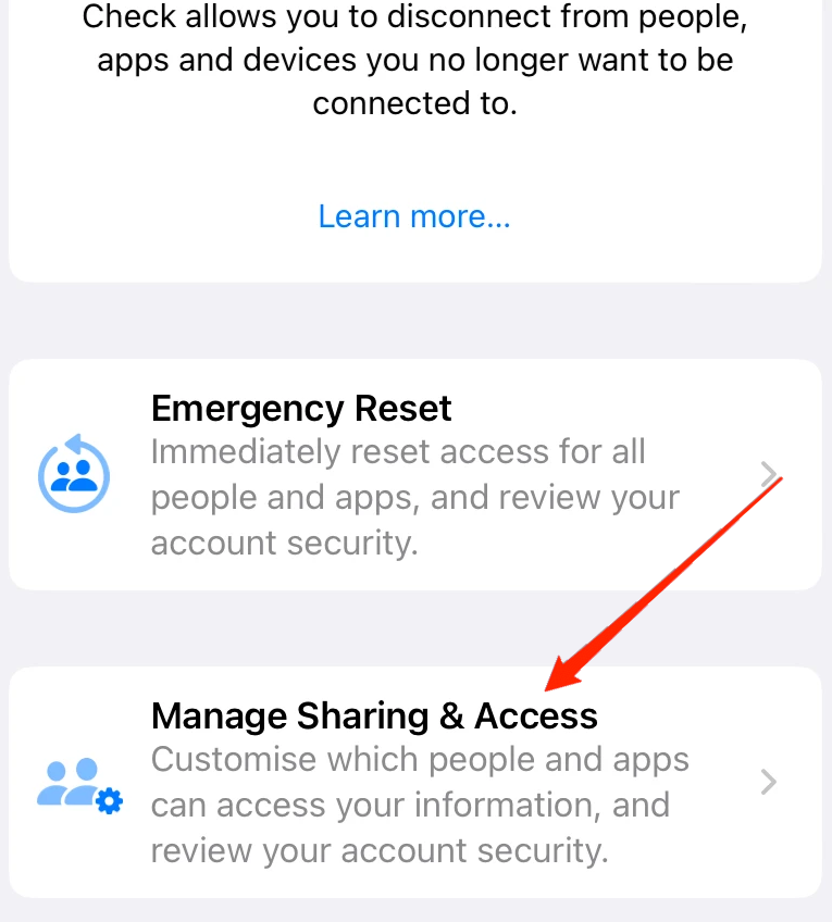 manage sharing & acess safety check ios 16