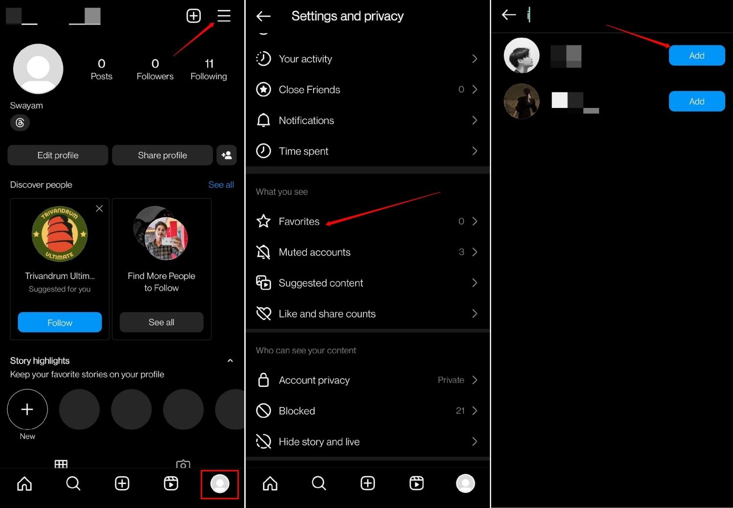 add Instagram followers to favorites