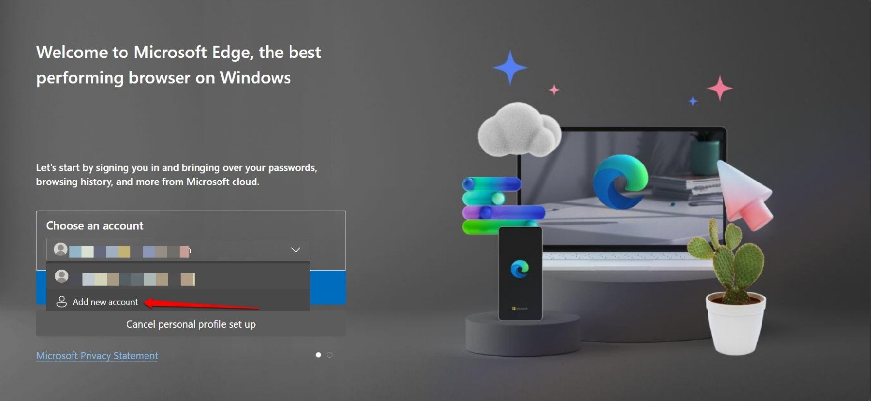 add a new user account for Microsoft Edge