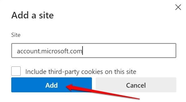 How to Fix Microsoft Edge Not Syncing? 14 add exception for storing cookies