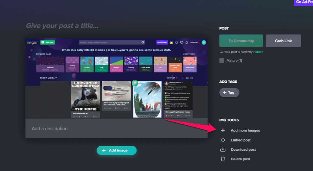 How to Make Photos Private on Imgur? 4 Add More Images