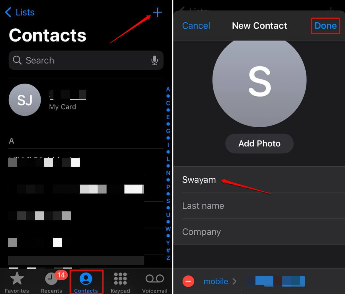 How to Fix iPhone Not Saving Contacts 3 adding a contact on iPhone