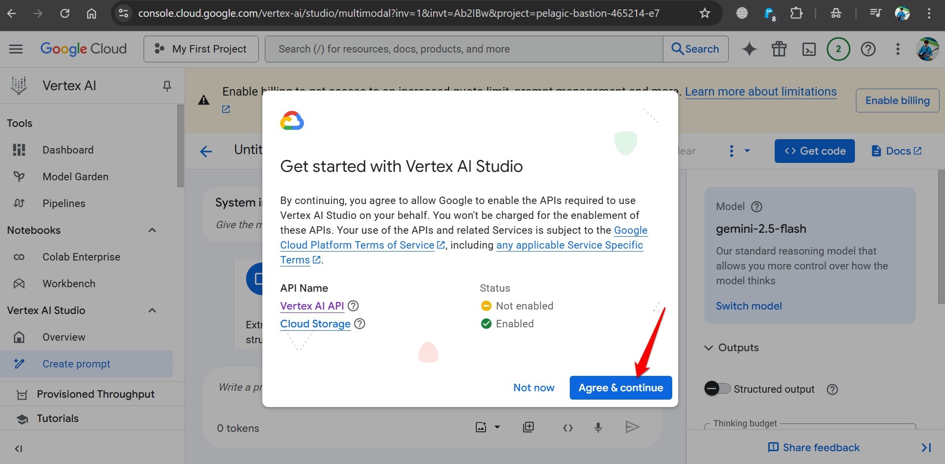 Google VEO 3 FREE for 90 Days! Step-by-Step Guide 12 agree and continue after enabling Vertex AI API