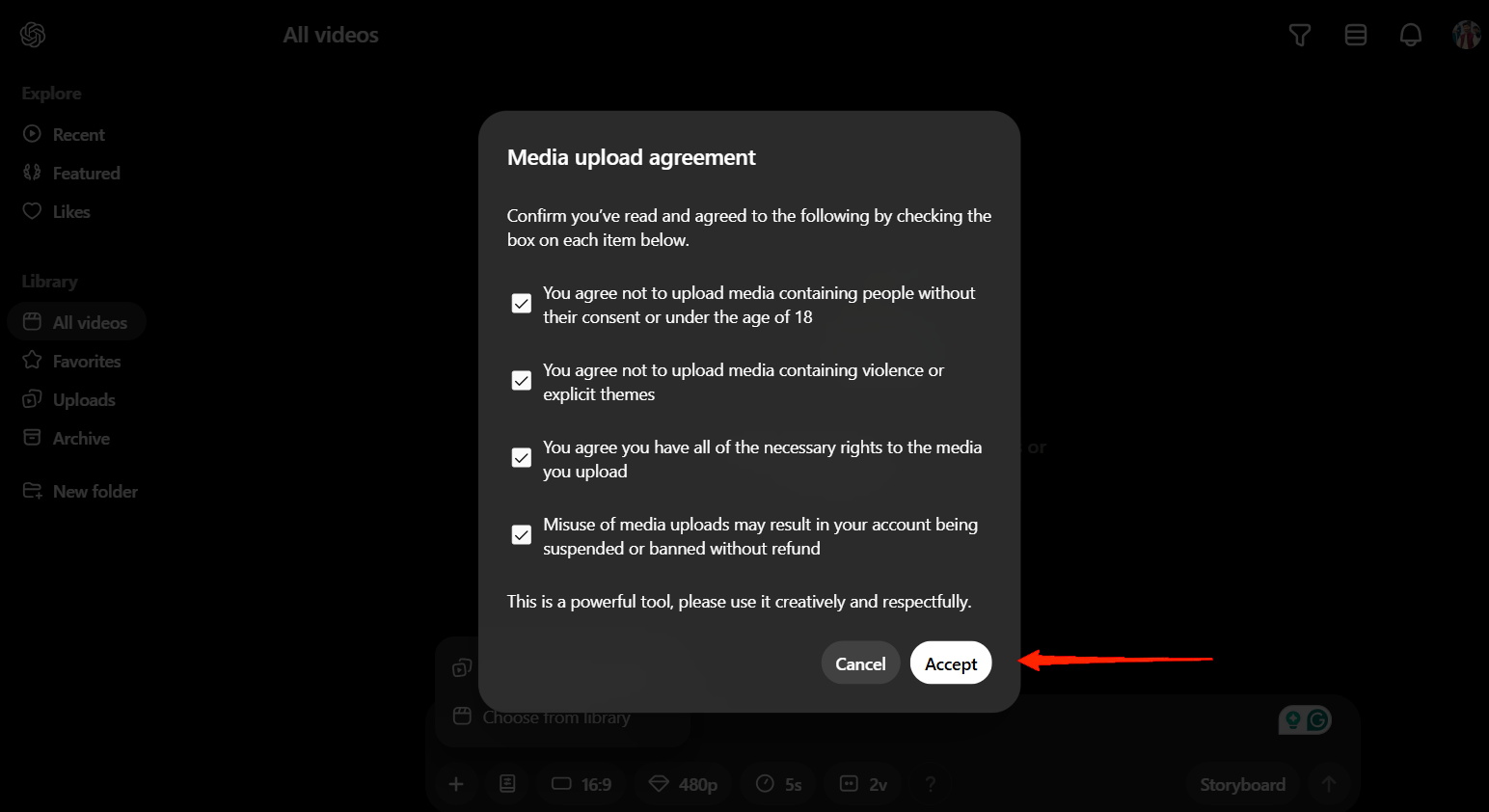 How to Use Sora to Create AI Videos from Scratch 6 agree to the Media Upload Agreement