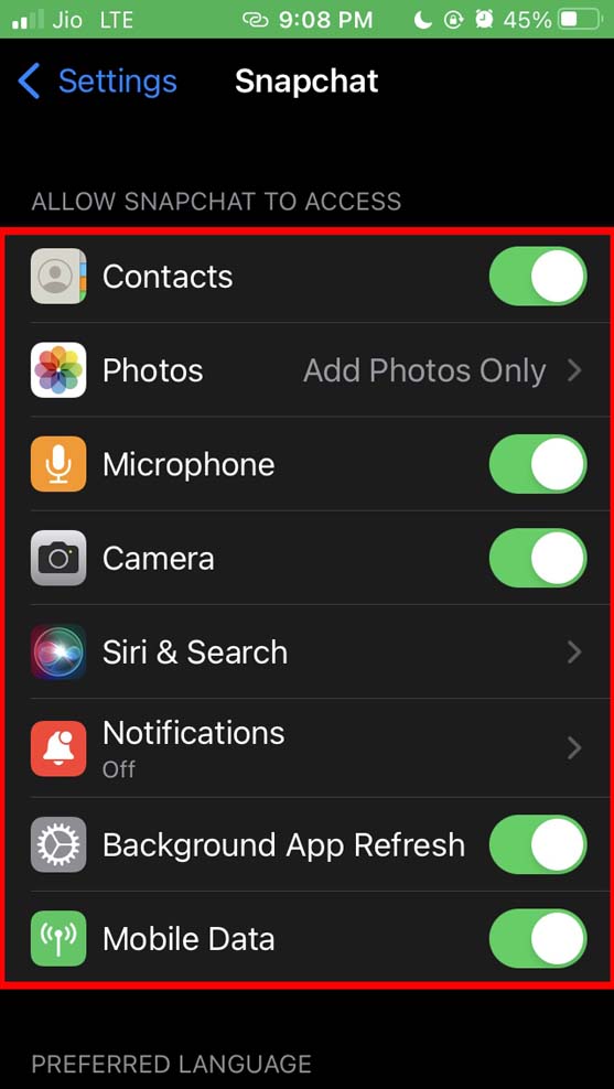 Snapchat Memories Won't Appear on iPhone: How to Fix? 11 allow all permission for Snapchat