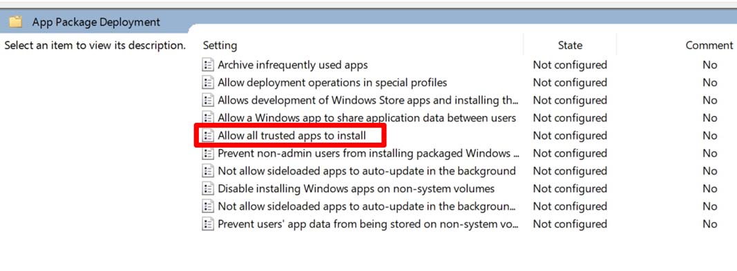 allow-all trusted apps to develop
