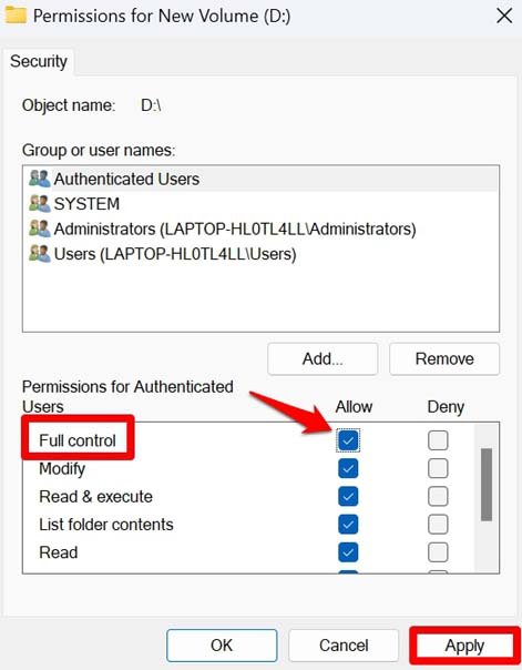 How to Fix 'Location is Not Available' Error in Windows 11? 14 allow full control of drive
