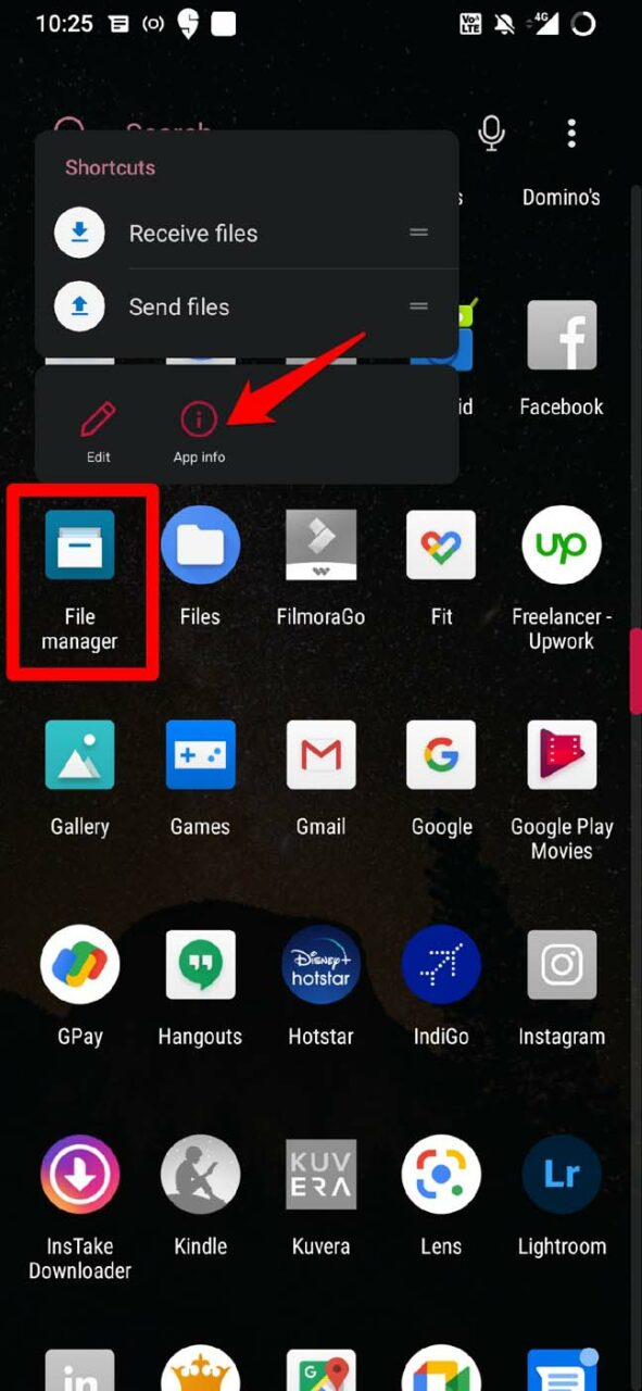 android file manager app info