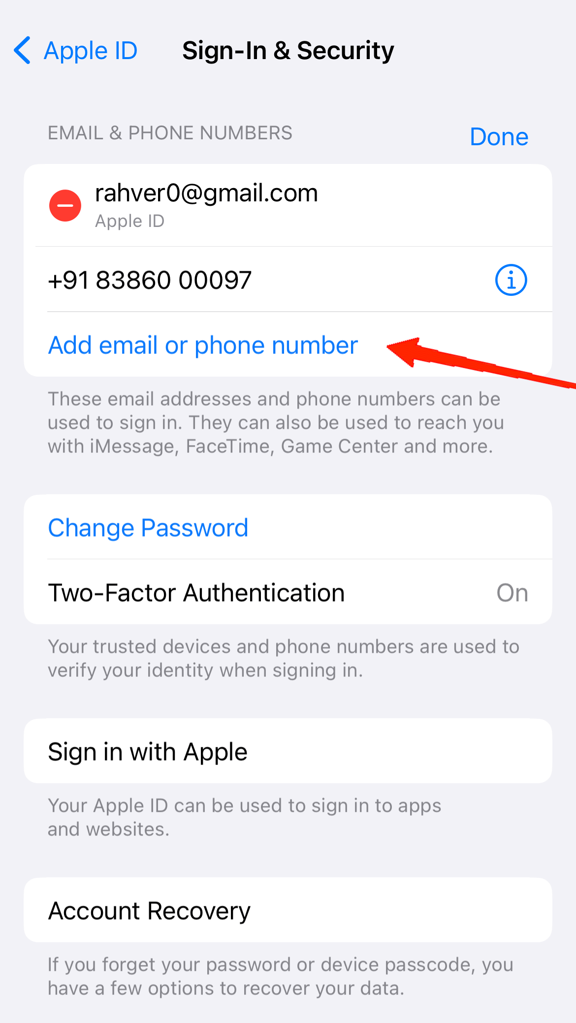 How to Change Your Primary iCloud Email Address 5 Simply tap on the "Add email or phone number