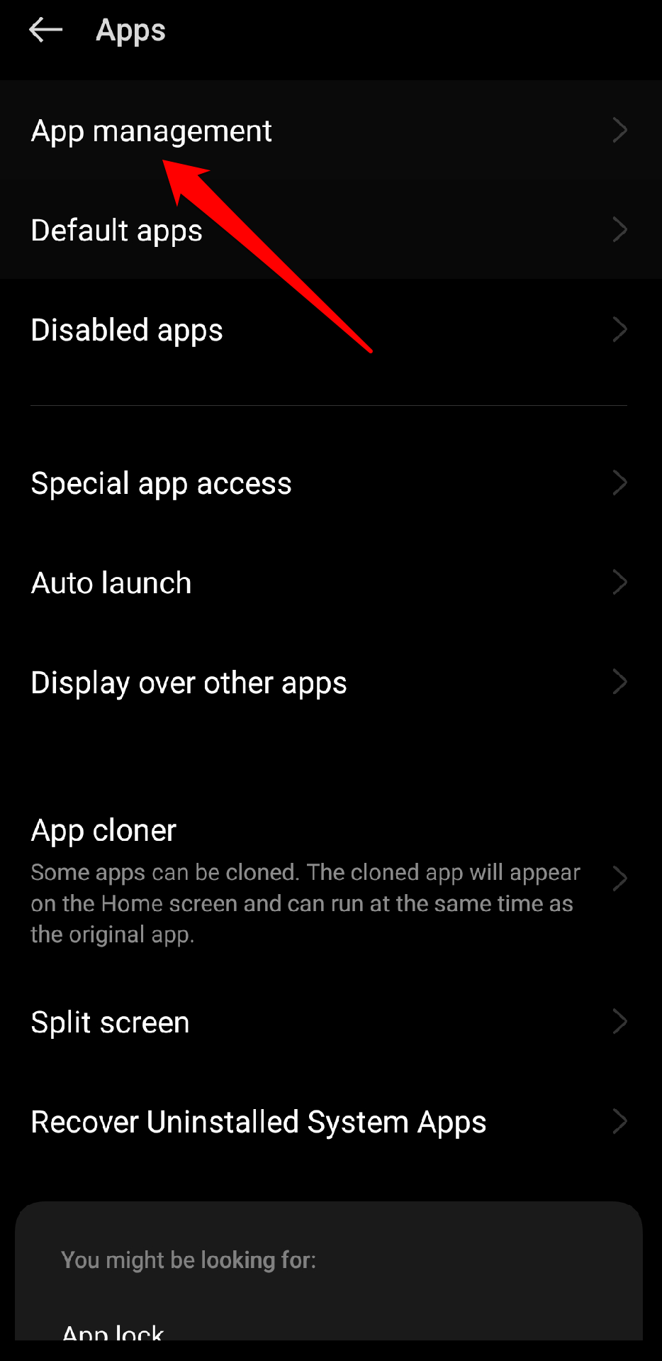 Tap on the app management option.