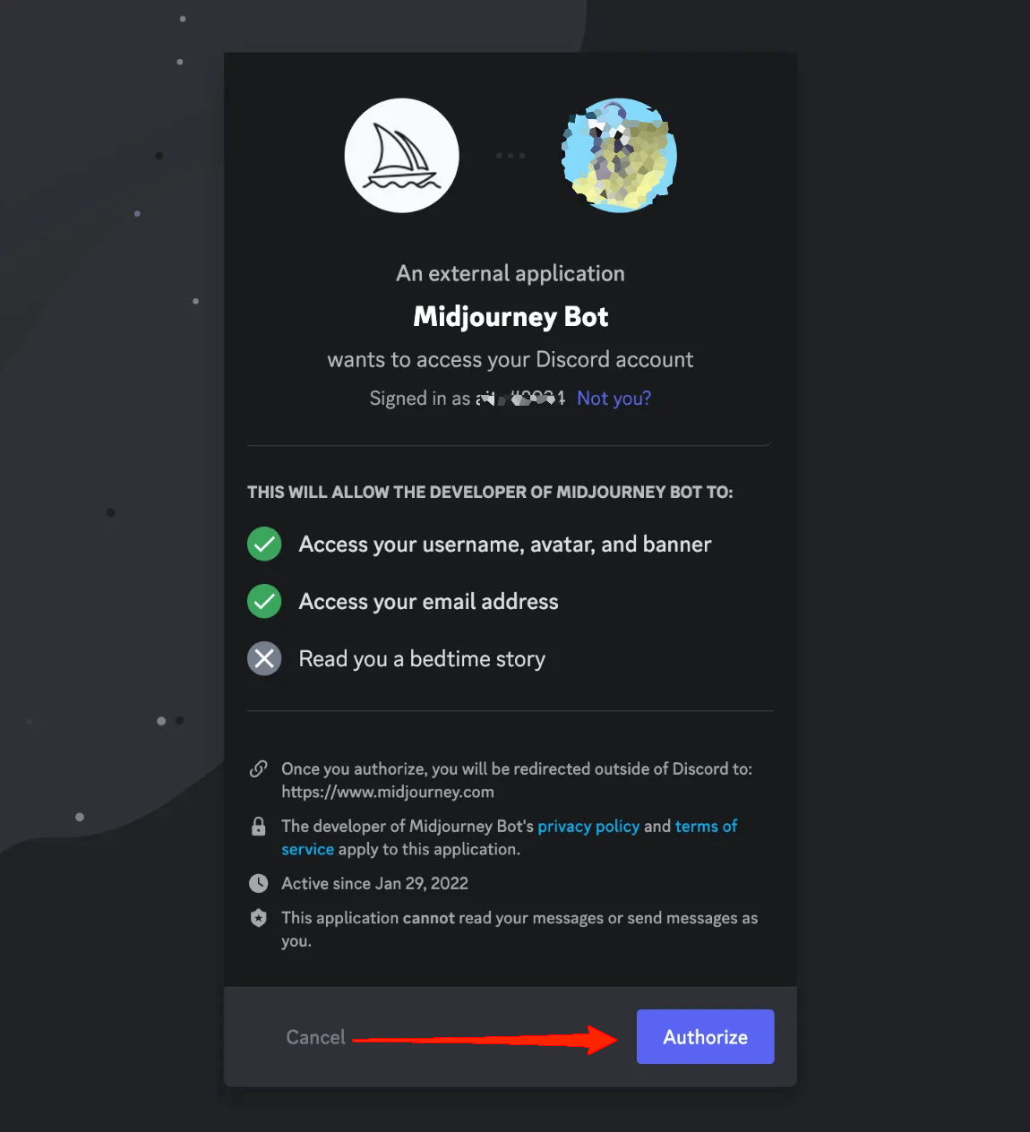How to Cancel your Midjourney AI Subscription? 3 Sign in to your account and authorize your connection to Discord.