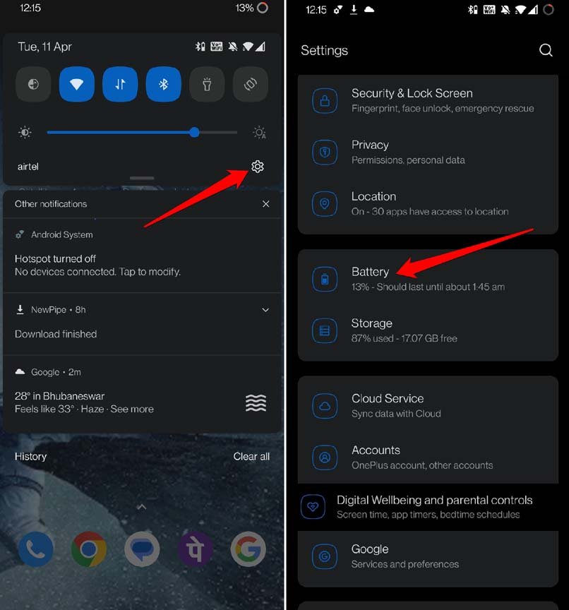 battery settings in Android