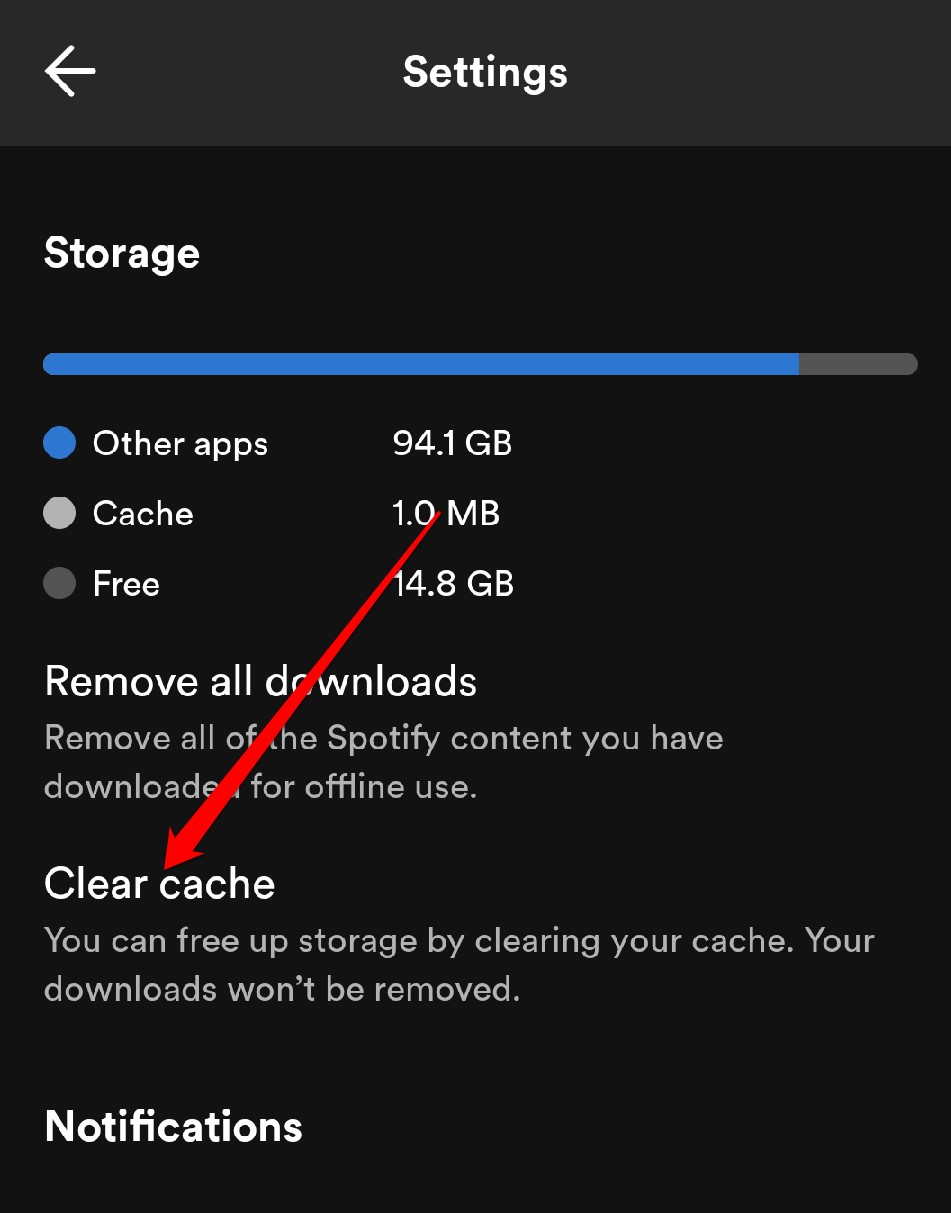 How to Fix Spotify Lyrics Not Showing Up on Android? 9 Scroll down and select Clear cache.