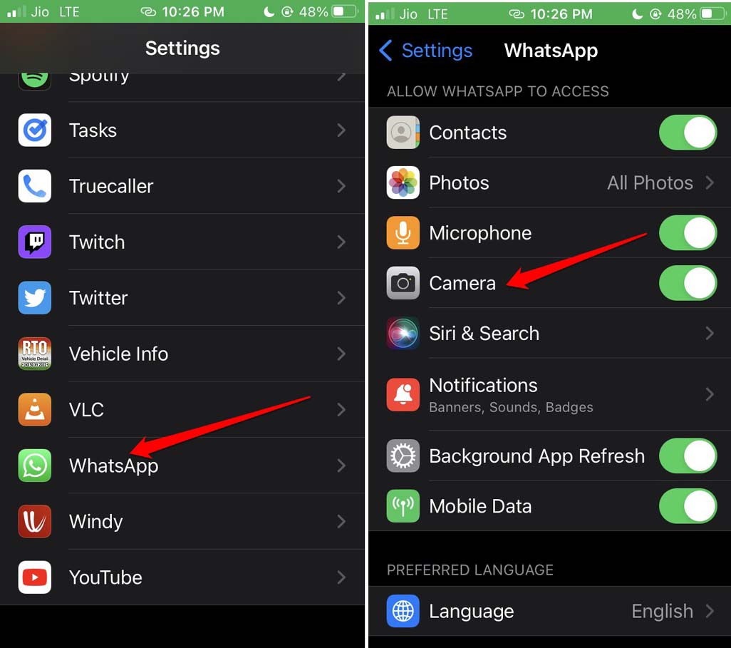 How to Fix Black Screen During WhatsApp Video Call on iPhone? 6 camera permission for Whatsapp