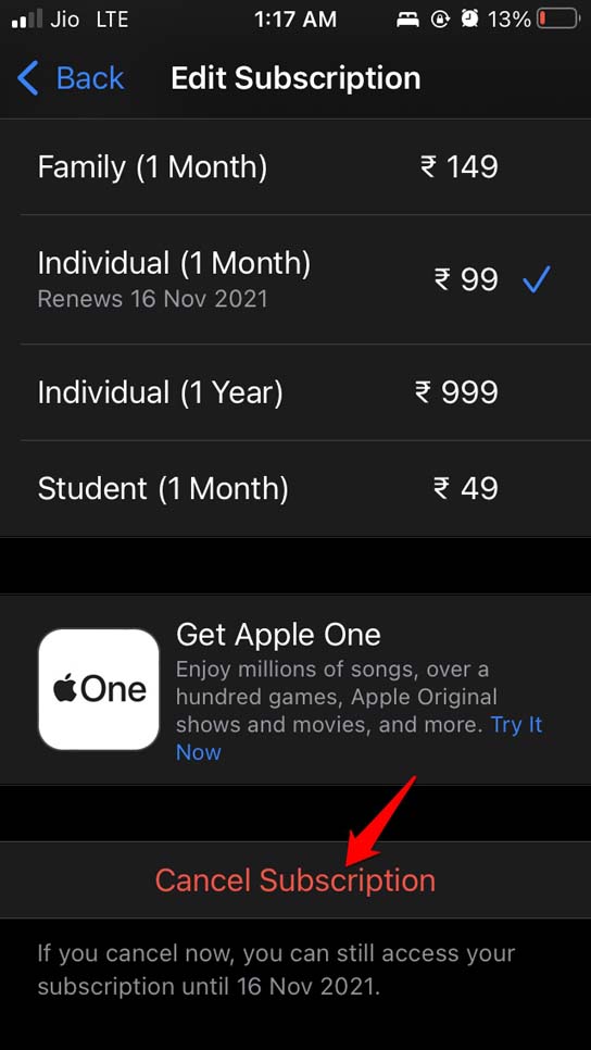 cancel Apple subscription