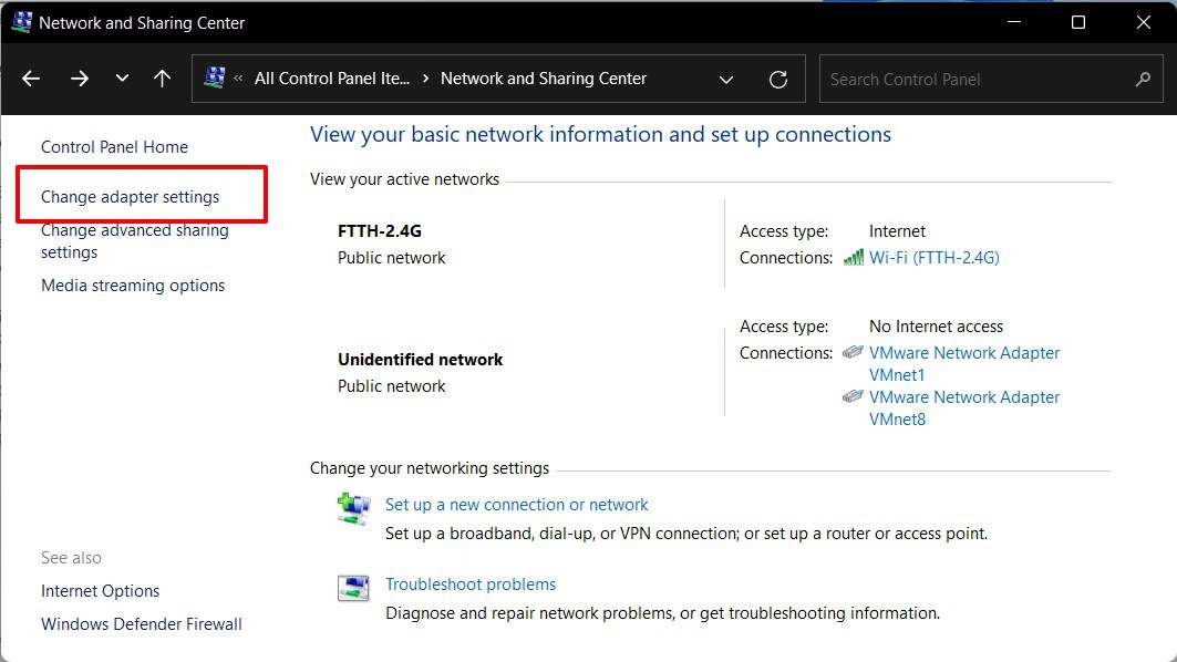 change adapter settings windows 11