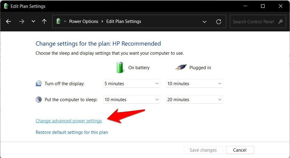 change advanced power settings