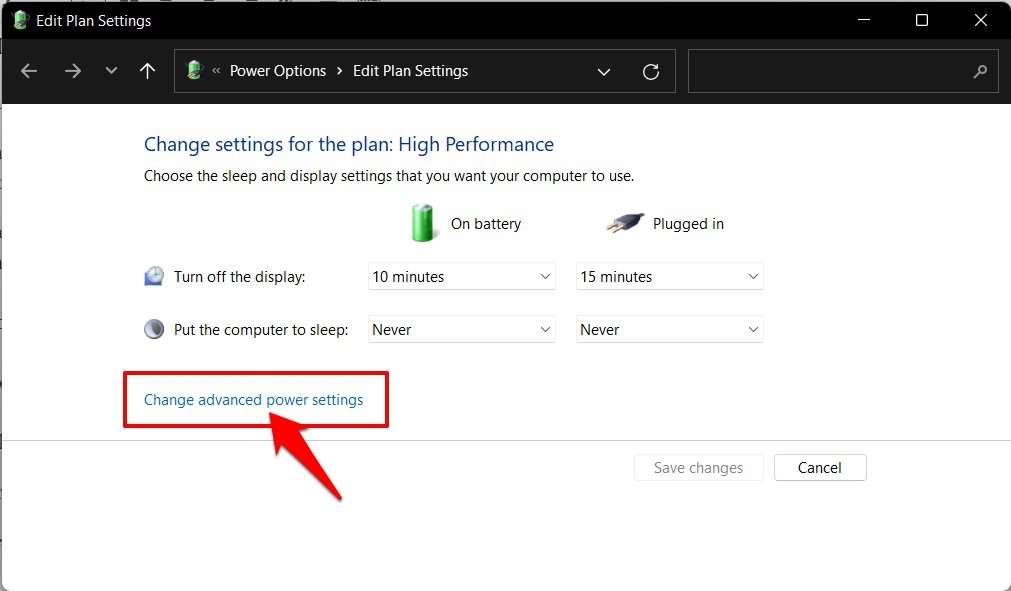 change advanced power settings